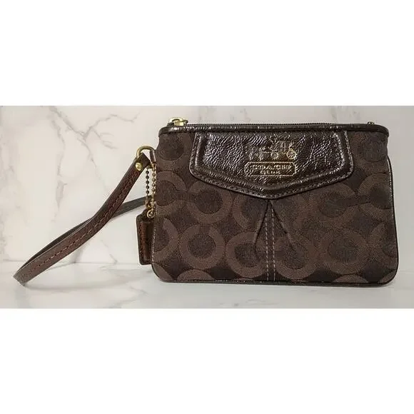 COACH Vintage Madison Op Art Brown Signature Wristlet - EUC - Picture 1 of 5